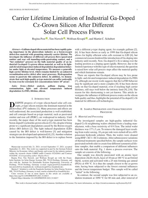 Pdf Carrier Lifetime Limitation Of Industrial Ga Doped Cz Grown