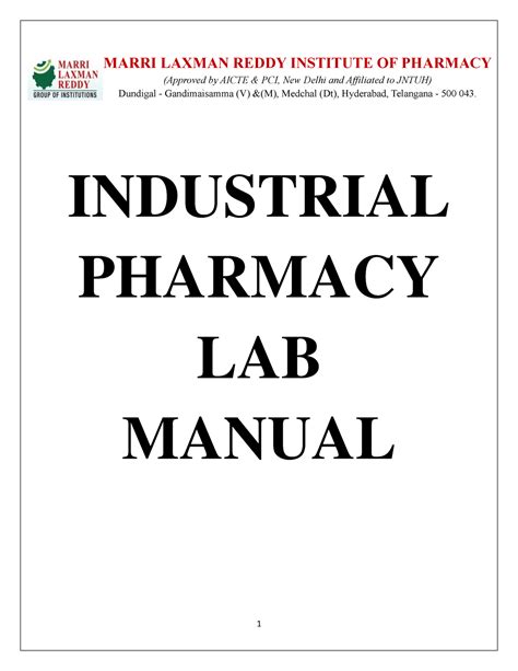 Industrial Pharmacy Lab Manual Industrial Pharmacy Lab Manual Marri