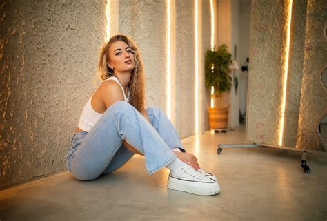 Dmitry Shulgin Women Indoors Jeans On The Floor Blonde