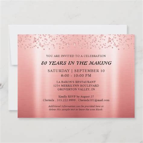 80th Birthday Rose Gold Glitter 2 Photo Invitation Zazzle