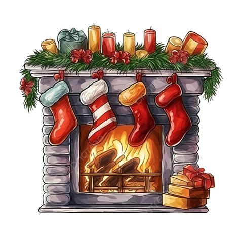 Christmas Fireplace Decorated With Candles And Socks New Year