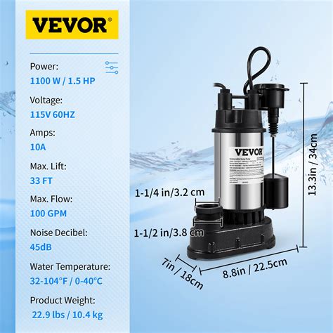 Vevor 15 Hp Submersible Cast Iron And Steel Sump Pump 6000 Gph Submersible Water Pump With