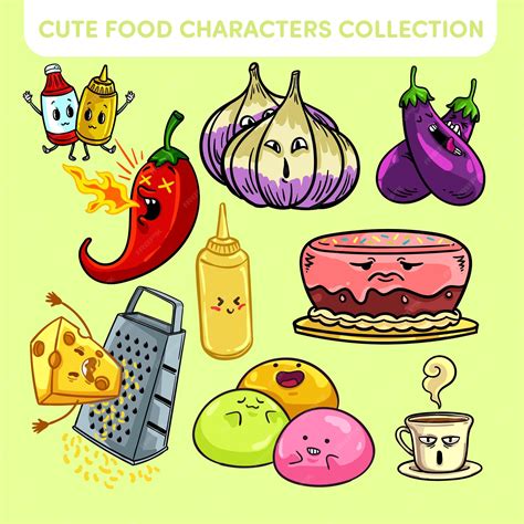 Premium Vector | Cute food characters collection