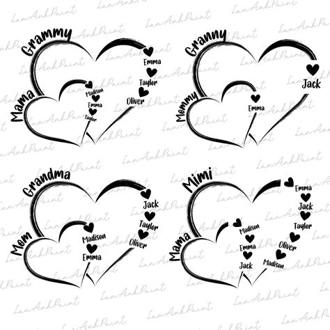 CUSTOM Heart Grandkid Name Grandma Mom Svg Png Bundle, Nana/mimi/mom