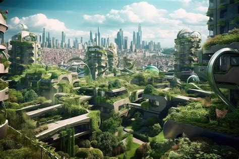 Premium AI Image Skyline Of Futuristic City With Ecofriendly Green