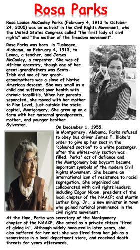 Rosa Parks Mini Biography | Teaching Resources