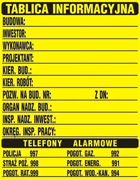 TABLICA PCV INFORMACYJNA NA BUDOWĘ BUDOWLANA 70x90 ERLI pl