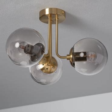 Plafonnier Métal et Verre Moonlight Brass 3 Spots Ledkia