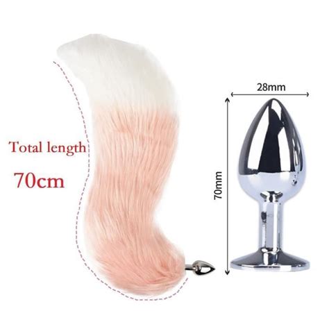 Plug Anal en métal perles en forme de queue de renard mignon Cosplay dégradé de couleur rose