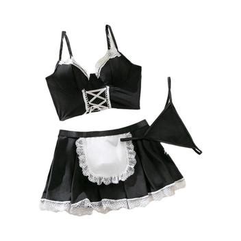 Conjunto De Lingerie Feminina Sexy De Pe As Para Cosplay De Empregada Dom Stica Renda