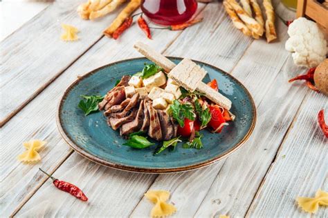 Steak Salad Beef Tenderloin Rye Bread Vegetables Stock Image Image Of