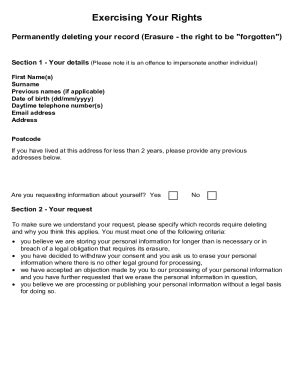 Fillable Online Subject Access Request Form Permanently Deleting Your