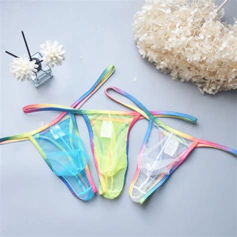 Mens Thong Underwear Sheer Mesh T Back Sexy Bikini G String Briefs Colorful EBay