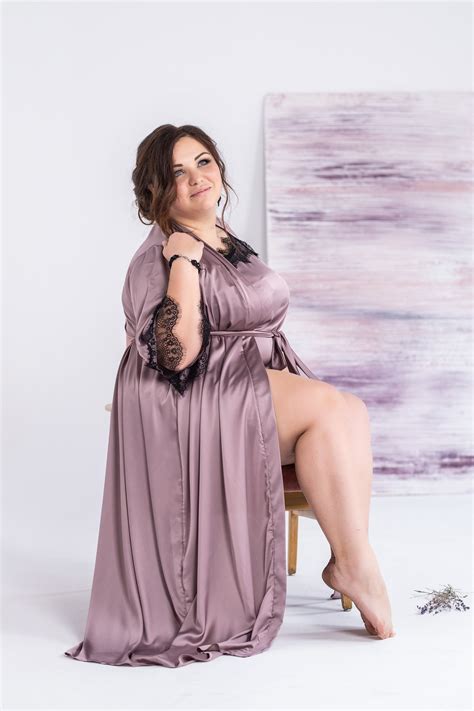 Long Silk Robe Plus Size Curvy Lingerie Lavender Silk Robe Etsy