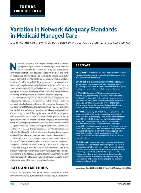 PDF Variation In Network Adequacy Standards In Medicaid Managed Care