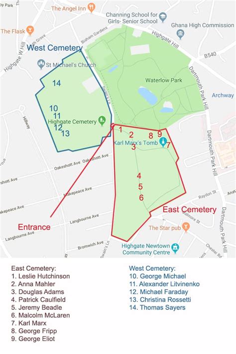 Map of Graves at the Highgate Cemetery - Trips with Rosie