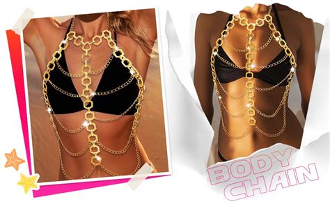 Amazon Cosydays Gold Body Chain Bikini Bra Chains Beach Chest Chain Layered Harness Body