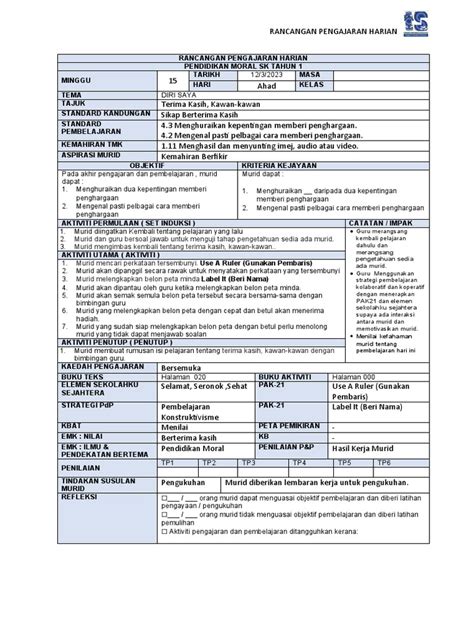 Rph Minggu 15 Pendidikan Moral Thn 1 2023 By Cikgu Gorgeous Pdf