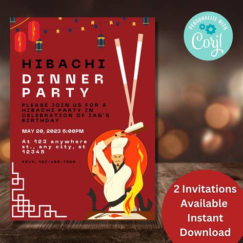 Hibachi Invitation Hibachi Birthday Japanese Restaurant Etsy
