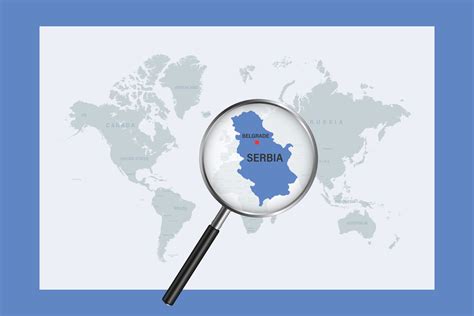 Map Of Serbia On Political World Map With Magnifying Glass