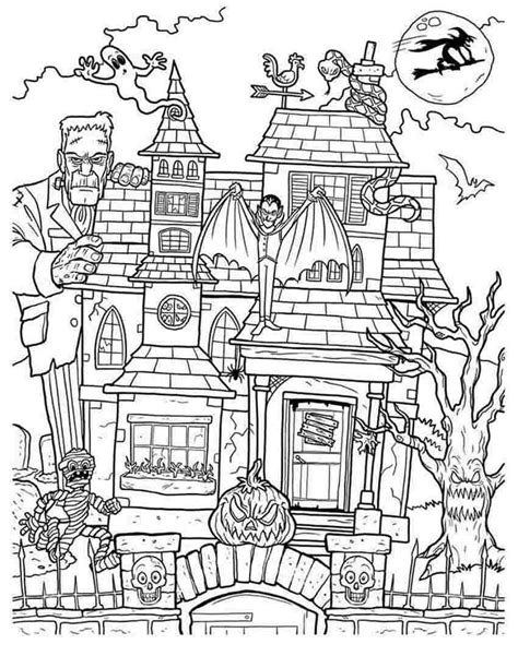 Coloriage Maison Hantée d Halloween Gratuite Pour les Enfants