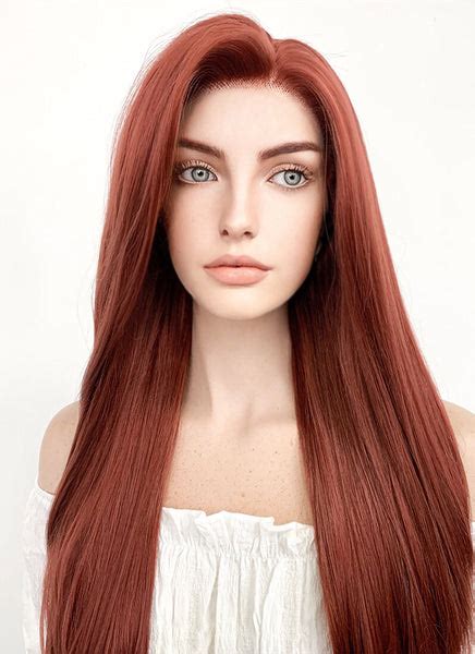 Long Straight Reddish Brown Lace Front Synthetic Hair Wig Lf009