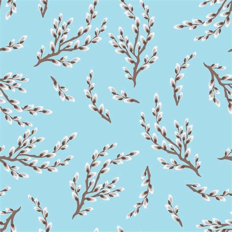 Premium Vector Blooming Pussy Willow Seamless Pattern