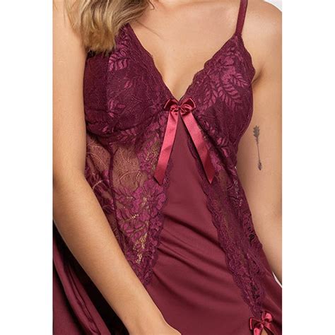 Camisola Liganete Sexy Em Renda Vinho I Compra Facil Lingerie