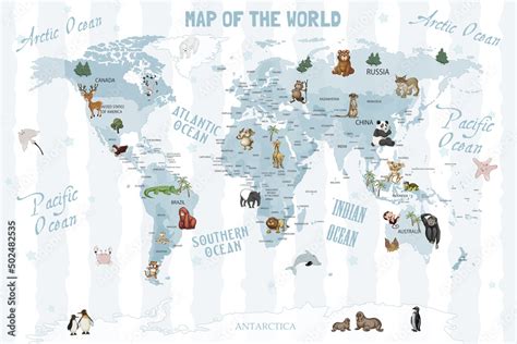 Animals world map for kids wallpaper design Stock Illustration | Adobe ...