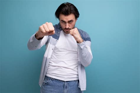 Portrait Of A Muscular Strong Brutal Brunette Man Stock Image Image Of Believe Male 286300675