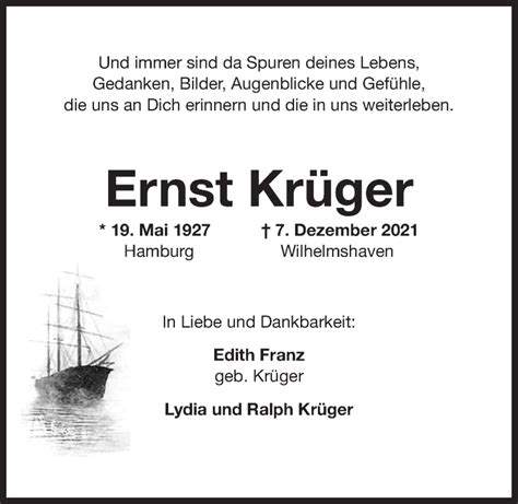 Traueranzeigen von Ernst Krüger nordwest trauer de