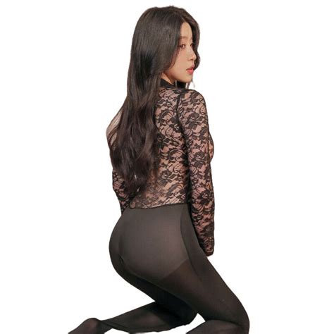 Women Sexy Sheer Lace Jumpsuit Zipper Open Crotch Romper Lingerie Gloves M XL EBay