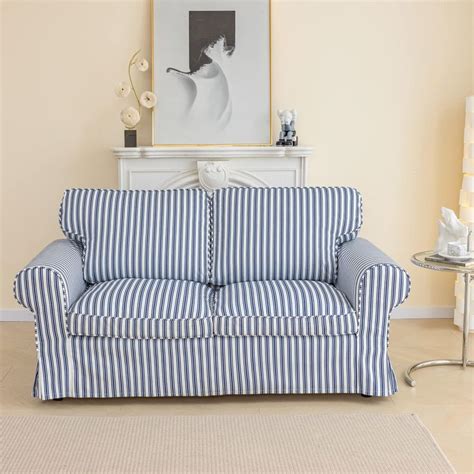 Maswond Navy Blue Stripe Ektorp Loveseat Cover Replacement Is Made