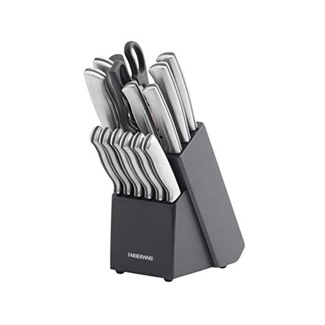 Farberware 15 Piece High Carbon Stamped Stainless Steel Kitchen Knife Set With Wood Block Steak