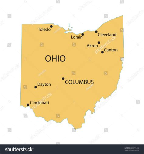 Yellow Map Ohio Indication Largest Cities Stock Vector (Royalty Free ...