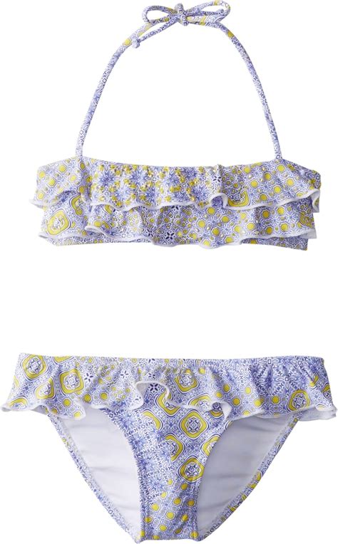 Amazon Ondademar Big Girls Ethereal Ruffle Bandeau Bikini Multi Clothing Shoes