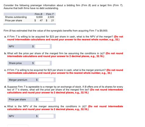 Solved Consider The Following Premerger Information About A Chegg