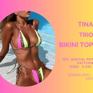 PDF Bikini Top Pattern TINA Trio Colors Bikini Top Pdf Pattern Triangle Top Sewing Pattern S