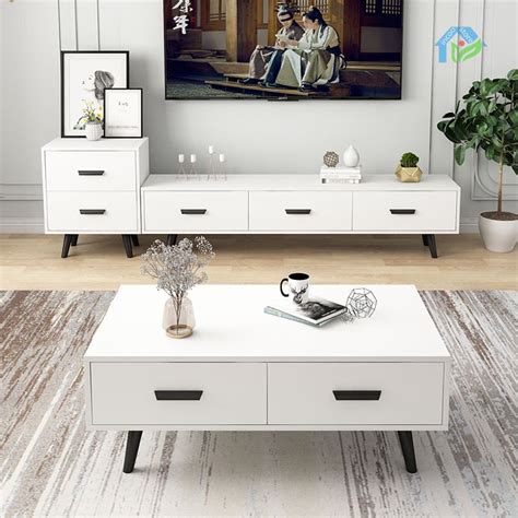 Nordic Tv Cabinet Coffee Table Combination Multi Functional Solid Wood