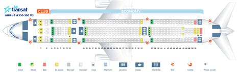 Seat map Airbus A330-300 Air Transat. Best seats in the plane