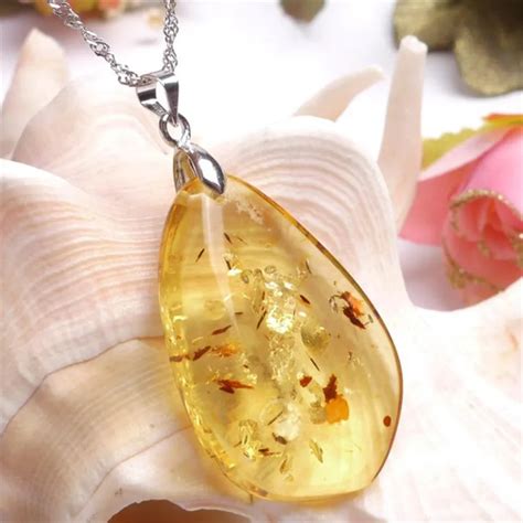 Genuine Natural Amber Gemstone Crystal Water Drop Bead Necklace Pendant