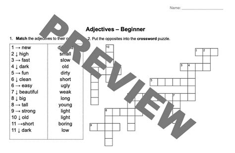 Worksheet Basic Adjective Matching And Crossword Puzzle Beginner Esl