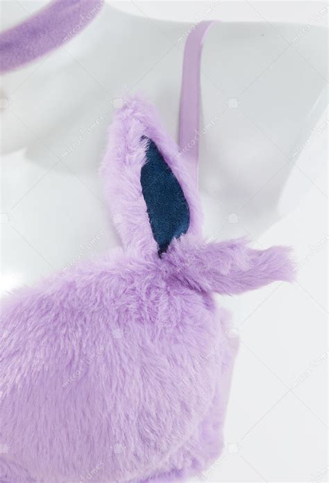 PM Derivative Sexy Lingerie Set Plush Homewear Purple Furry Bra Panty With Mini Skirt And