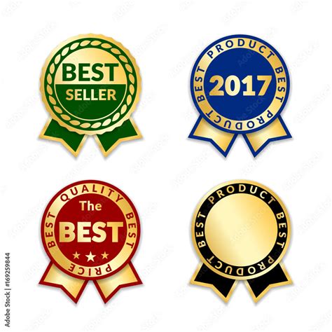 Ribbons Award Best Seller Set Gold Ribbon Award Icon Isolated White