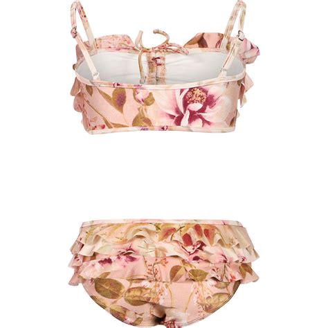 Zimmermann Rosa Print Frilled Bikini In Pink Bambinifashion