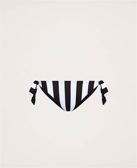 Striped Thong Bikini Bottom With Tie Up Laces Woman Unique Variant Twinset Milano
