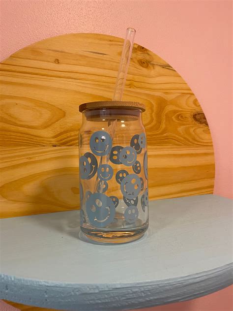 Smiley Face Beer Can Glass Smiley Iced Coffee Glass Can Etsy