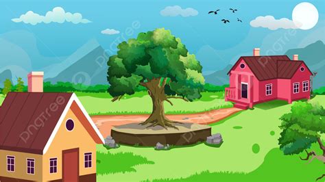 Village Cartoon Background Illustration With Old Styl