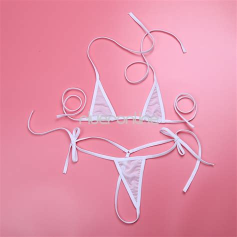 Womens Sheer Micro Mini Lingerie Set Halter Self Tie Bra Top With G String Thong Ebay