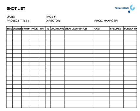 Film Shot List Template